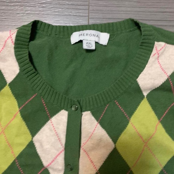 🌥green argyle printed button up cardigan - Picture 2 of 3